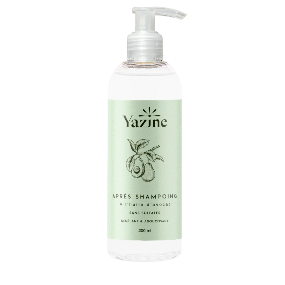 Après-shampoing à l’huile d’avocat sans sulfates Yazine – Nourrit et démêle les cheveux naturellement – Nanou’s House Maroc