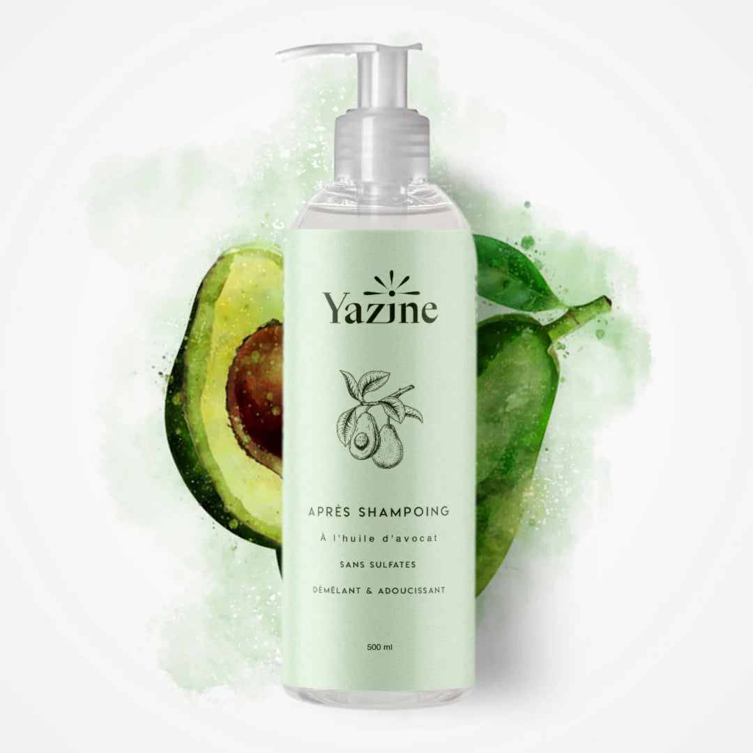 Après-shampoing à l’huile d’avocat sans sulfates Yazine – Nourrit et démêle les cheveux naturellement – Nanou’s House Maroc