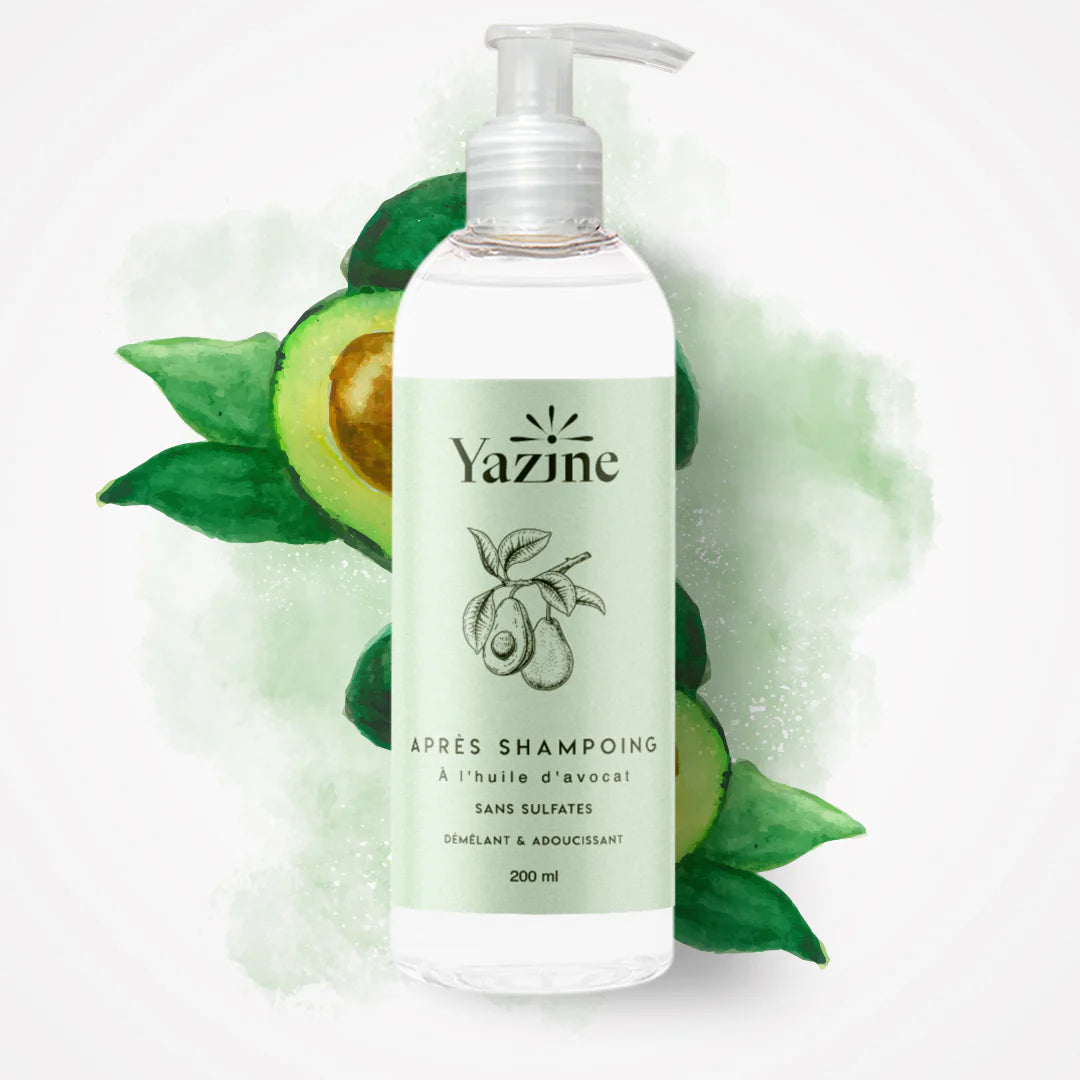 Après-shampoing à l’huile d’avocat sans sulfates Yazine – Nourrit et démêle les cheveux naturellement – Nanou’s House Maroc