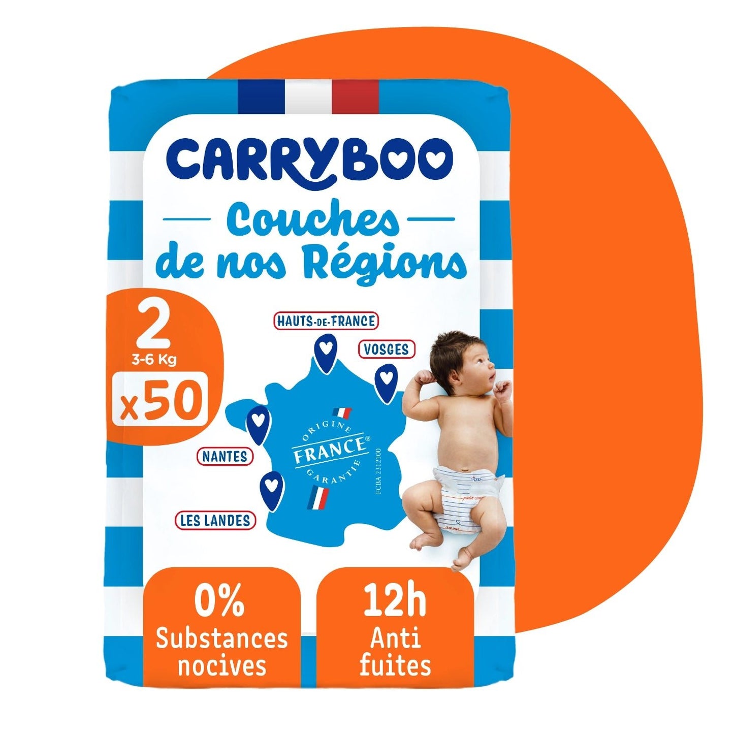 Carryboo Couches de nos Régions Taille 2 (3 - 6kg) - 50 Unités - Nanou's house - Carryboo