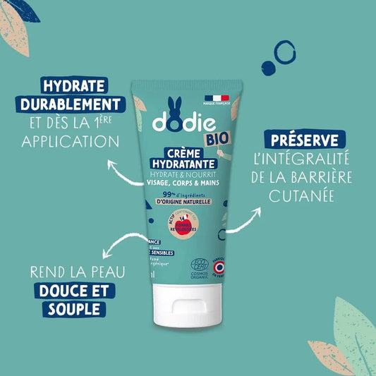 Crème Hydratante 3-en-1 Bio (Visage, Corps & Mains) - Tube 75ml Dodie