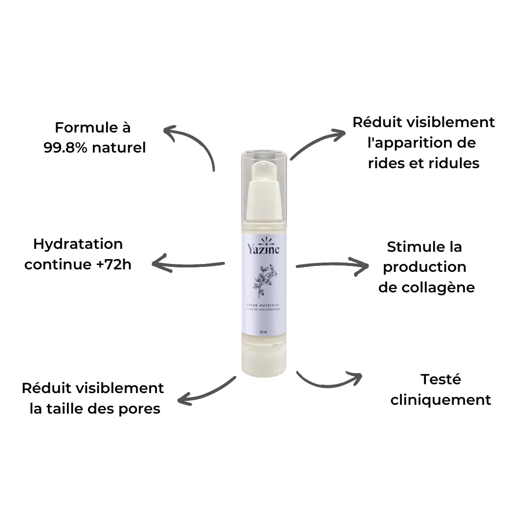 Crème nutritive à l’acide hyaluronique Yazine – Nanou’s House Maroc