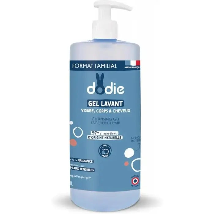 Dodie Gel Lavant 3-en-1 Flacon Pompe 1L - Gel lavant bébé visage corps cheveux dès la naissance Maroc