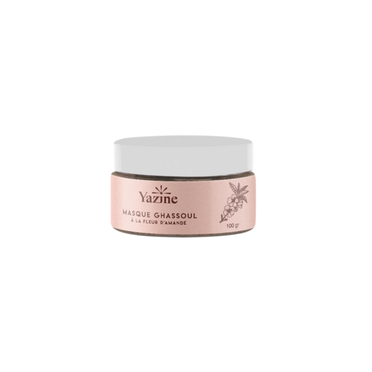 Masque Ghassoul Yazine à la fleur d’amande – Purifie et lisse cheveux et corps – Nanou’s House Maroc