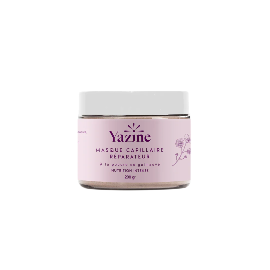 Masque ultra nourrissant à la poudre de guimauve Yazine – Soin capillaire naturel disponible chez Nanou’s House Maroc