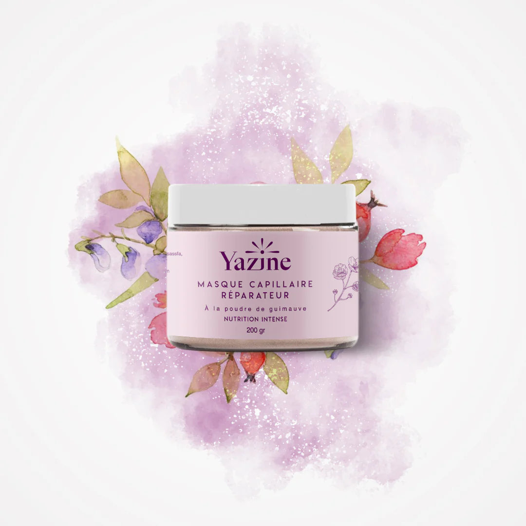 Masque ultra nourrissant à la poudre de guimauve Yazine – Soin capillaire naturel disponible chez Nanou’s House Maroc