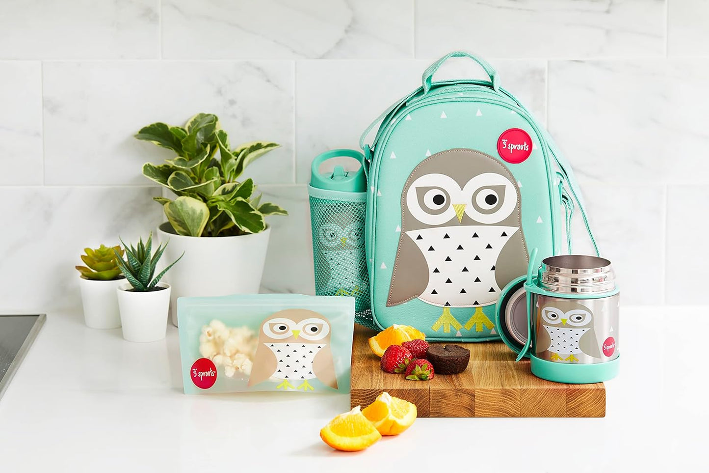 Sac isotherme lunch bag enfant 3 Sprouts motif hibou vert eau nanoushouse
