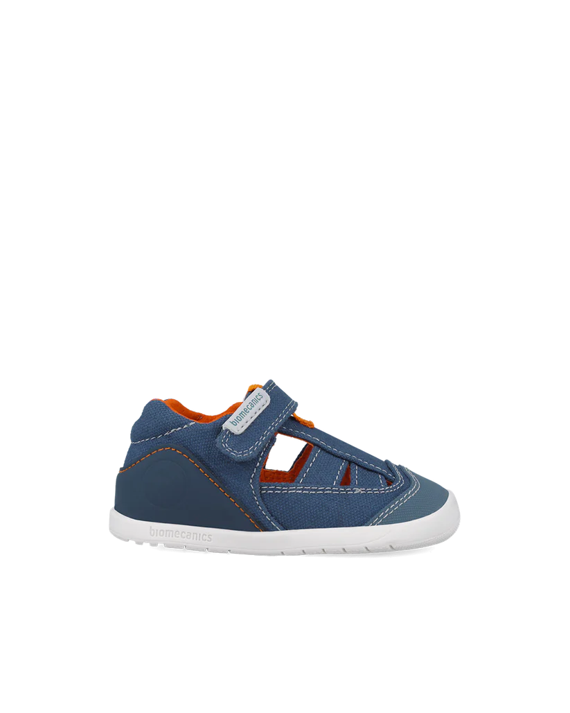 Sandale bébé premiers pas en toile bleue – Biomecanics – chaussures ergonomiques garçon – Nanou’s House Maroc