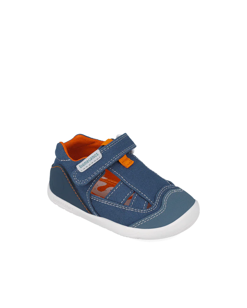 Sandale bébé premiers pas en toile bleue – Biomecanics – chaussures ergonomiques garçon – Nanou’s House Maroc