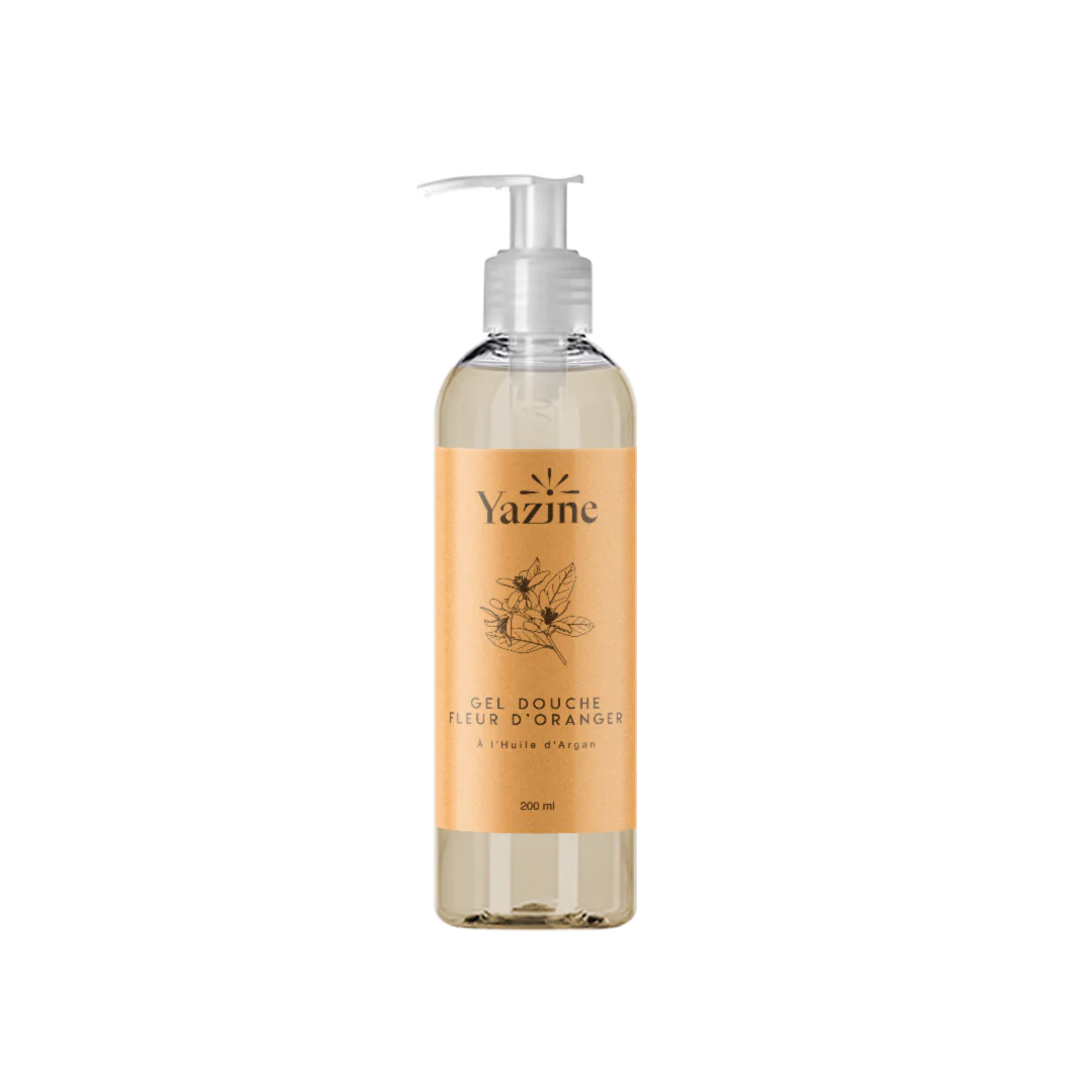 Gel nettoyant naturel Yazine à la fleur d’oranger 250 ml – soin doux pour le corps disponible chez Nanou’s House Maroc