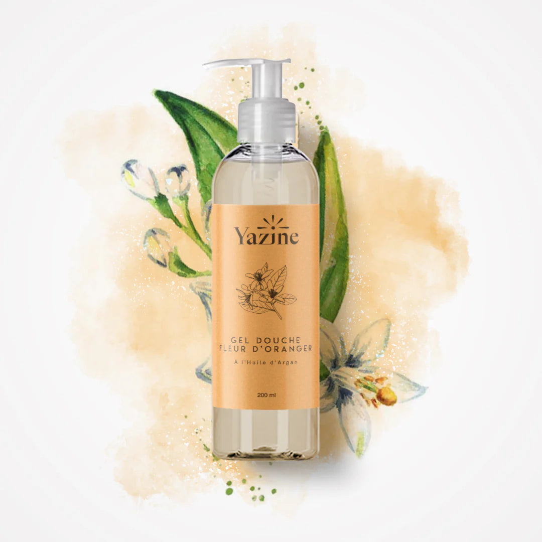 Gel nettoyant naturel Yazine à la fleur d’oranger 250 ml – soin doux pour le corps disponible chez Nanou’s House Maroc