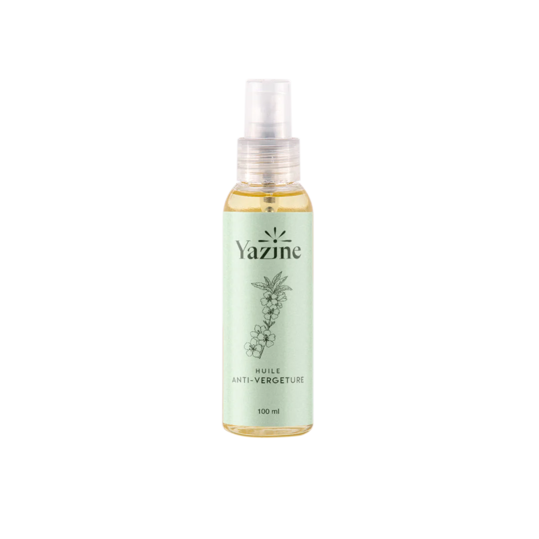 Huile anti-vergeture grossesse Yazine 100 ml – soin naturel disponible chez Nanou’s House Maroc