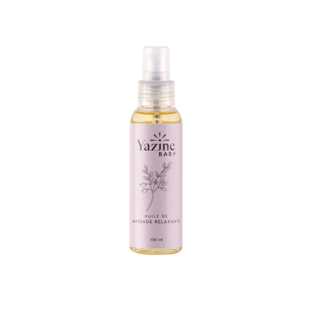 Huile de massage relaxante pour bébé Yazine – soin naturel disponible chez Nanou’s House Maroc