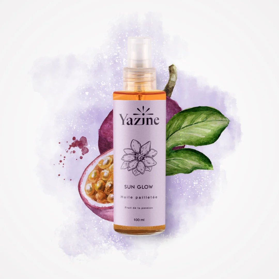 Huile scintillante naturelle Yazine Sun Glow 100 ml – disponible chez Nanou’s House avec livraison partout au Maroc