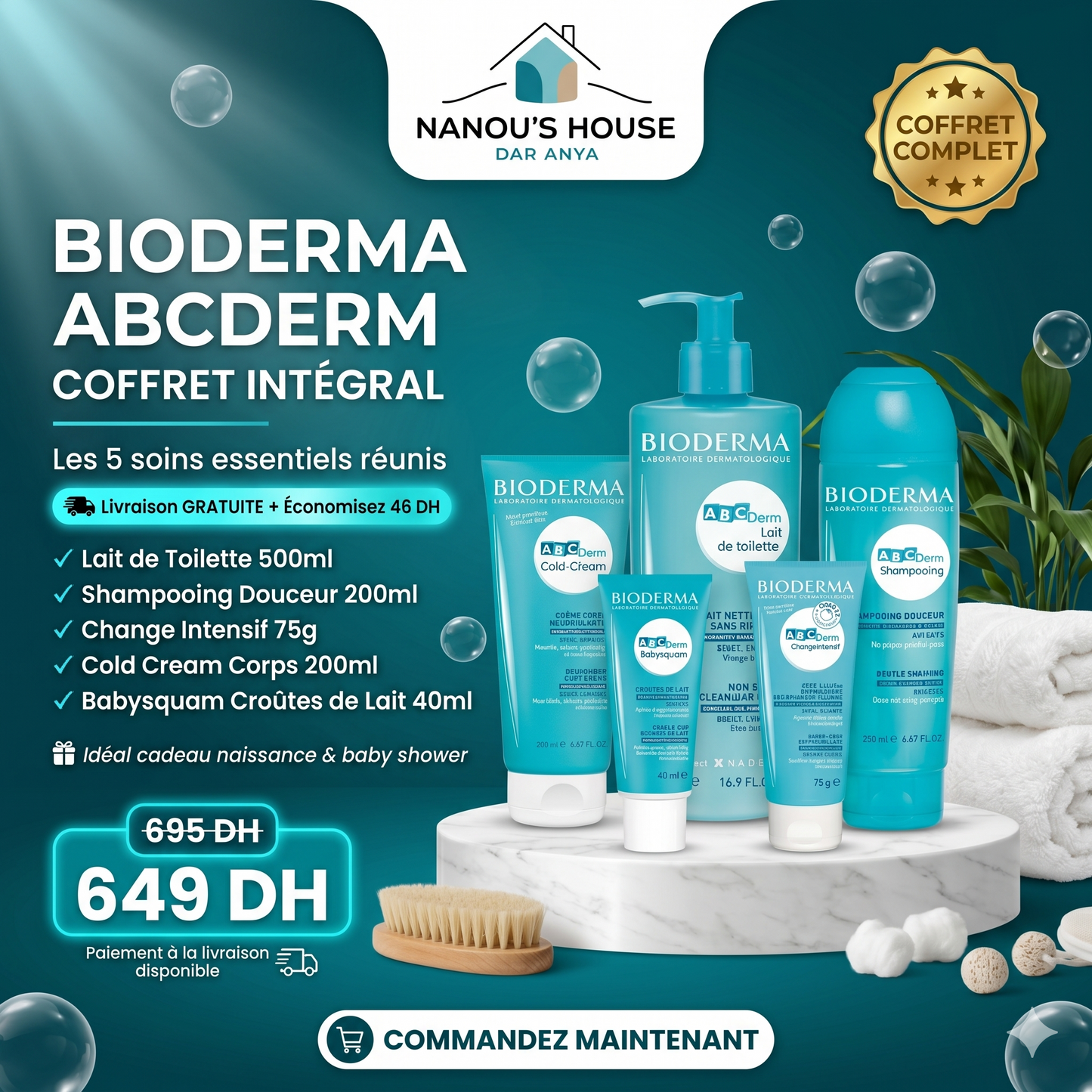 Bioderma ABCDerm – Coffret Intégral Bébé 5 Soins | Routine Complète + Babysquam + Livraison Gratuite