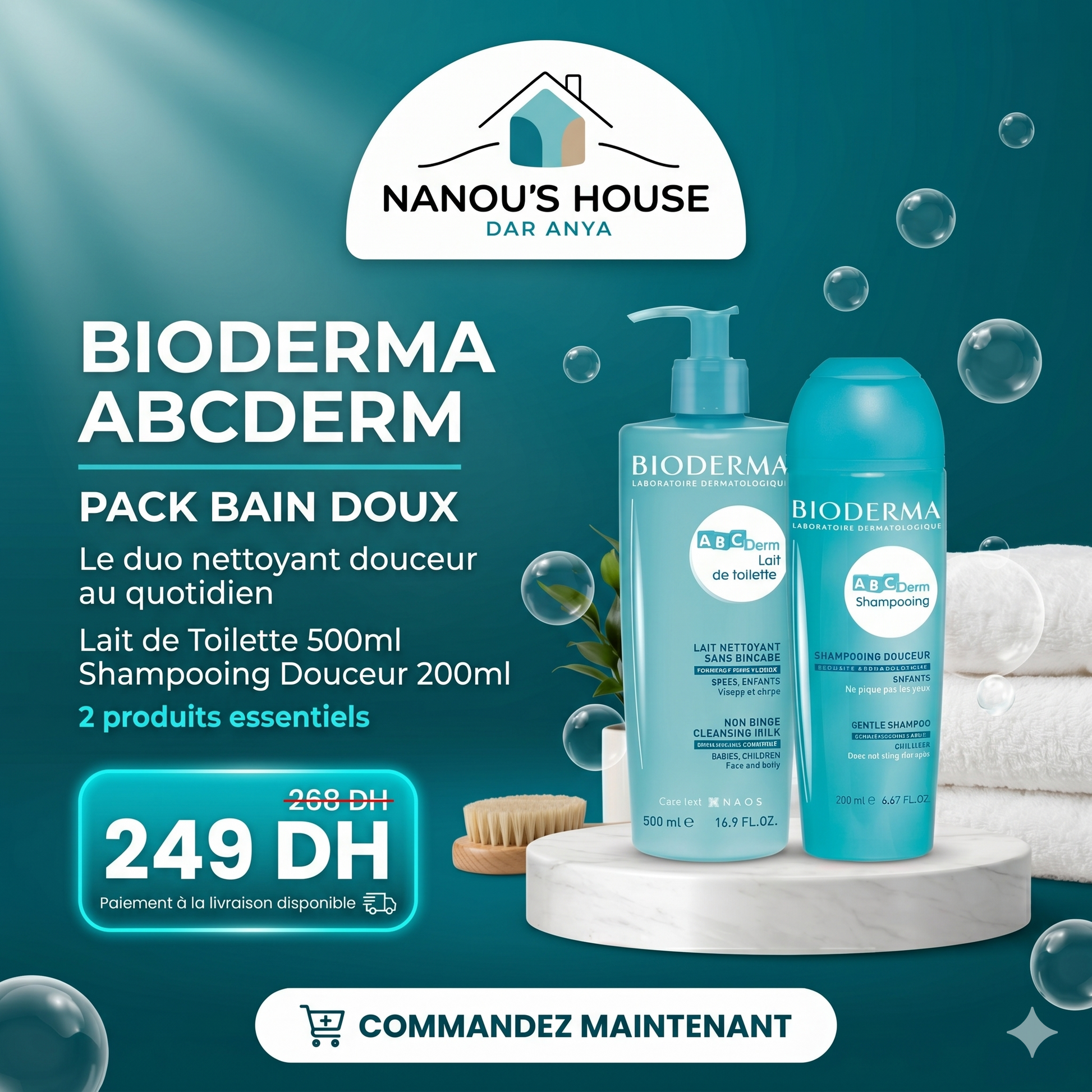 Bioderma ABCDerm – Pack Bain Doux Bébé | Lait de Toilette 500ml + Shampooing 200ml