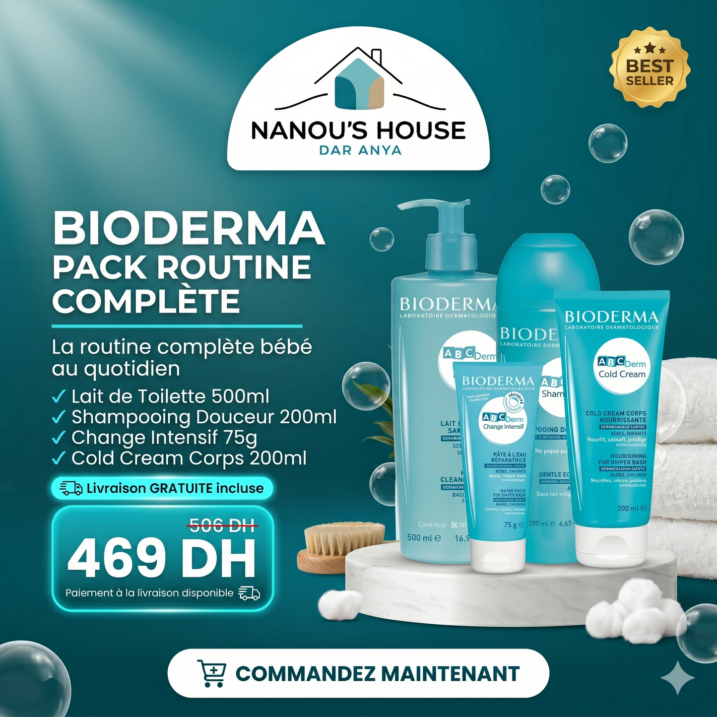 Bioderma ABCDerm – Pack Routine Complète Bébé | 4 Soins Essentiels + Livraison Gratuite