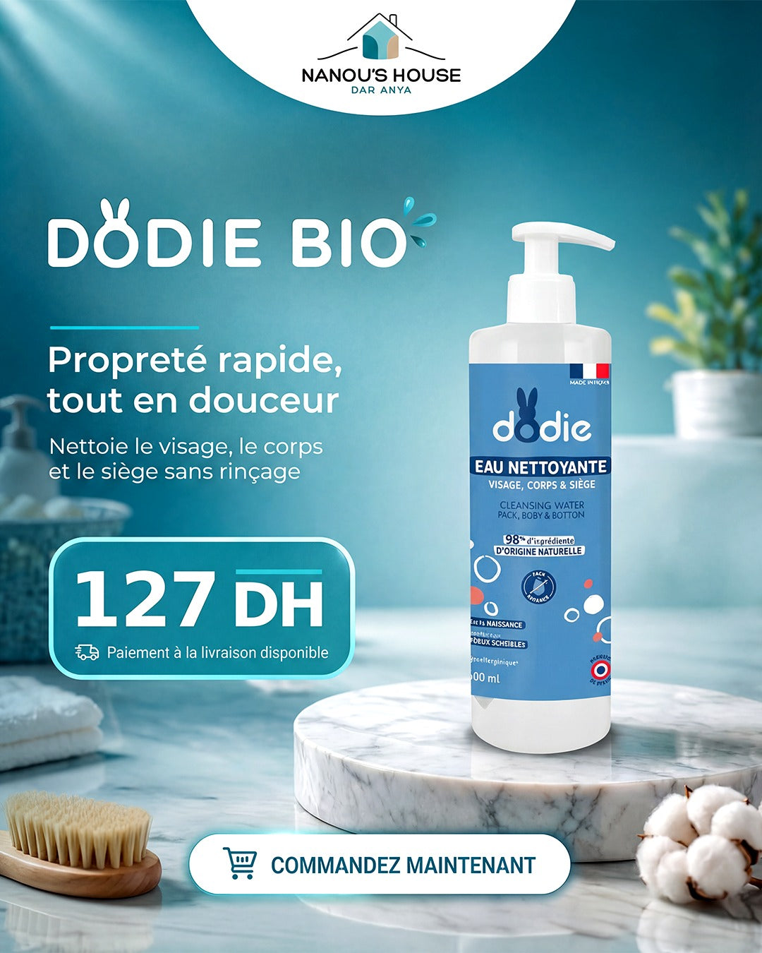 Eau Nettoyante 3-en-1 Dodie (Sans Rinçage) - Flacon Pompe 500ml