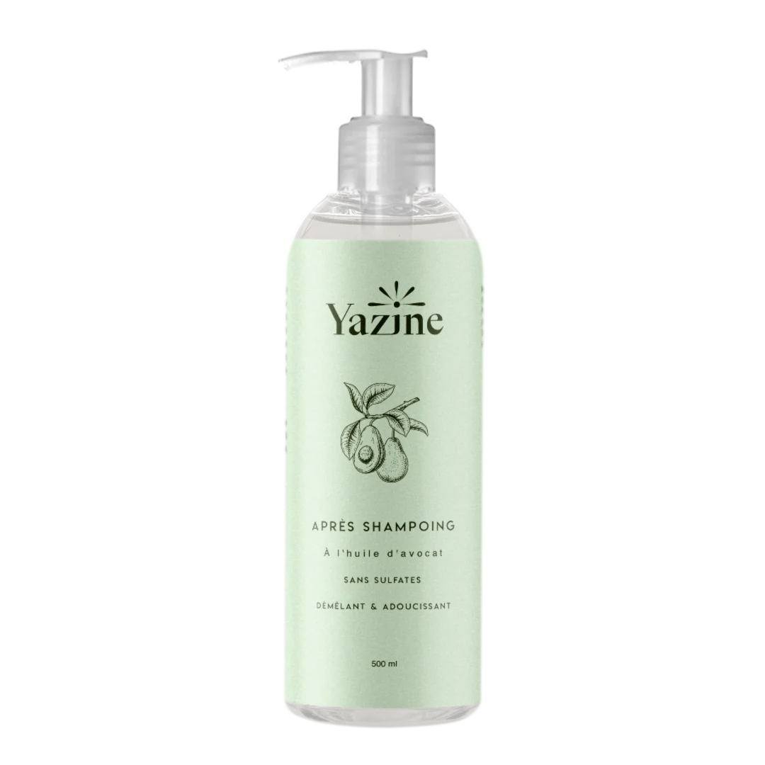 Après-shampoing à l’huile d’avocat sans sulfates Yazine – Nourrit et démêle les cheveux naturellement – Nanou’s House Maroc