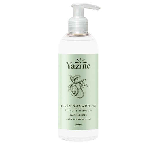 Après-shampoing à l’huile d’avocat sans sulfates Yazine – Nourrit et démêle les cheveux naturellement – Nanou’s House Maroc