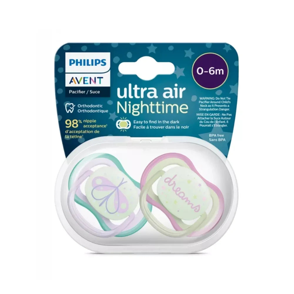 Philips Avent Sucette Ultra Air Nighttime 0-6 mois Fille - lot de 2 (papillon et dreams)