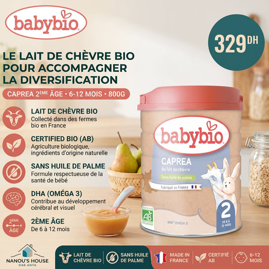 Babybio Caprea 1er âge, lait infantile au lait de chèvre bio 0-6 mois 800g – prix et paiement à la livraison | Nanou's House