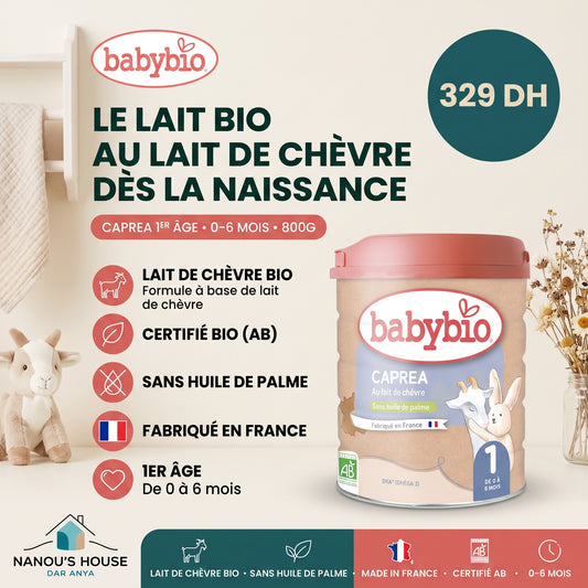 Babybio Caprea 2ème âge, lait de suite au lait de chèvre bio 6-12 mois 800g – prix et paiement à la livraison | Nanou's House
