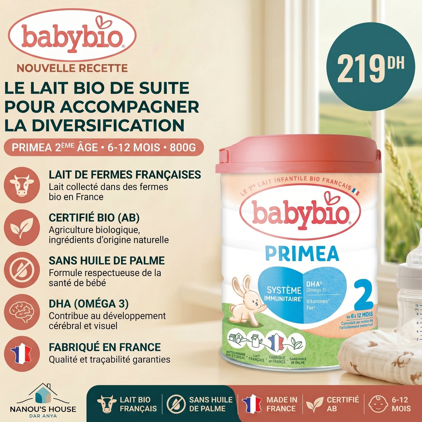 Babybio Lait Infantile Primea 2ème Âge 800g - 6 - 12mois - Nanou's house - BabyBio