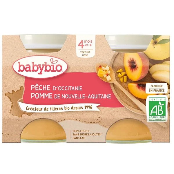 Babybio Petit Pot Pêche Pomme 2x130g - Nanou's house - BabyBio