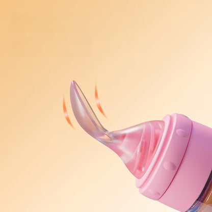 Biberon cuillère en silicone rose pour bébé, distributeur de purée avec base à ventouse - Nanou's House