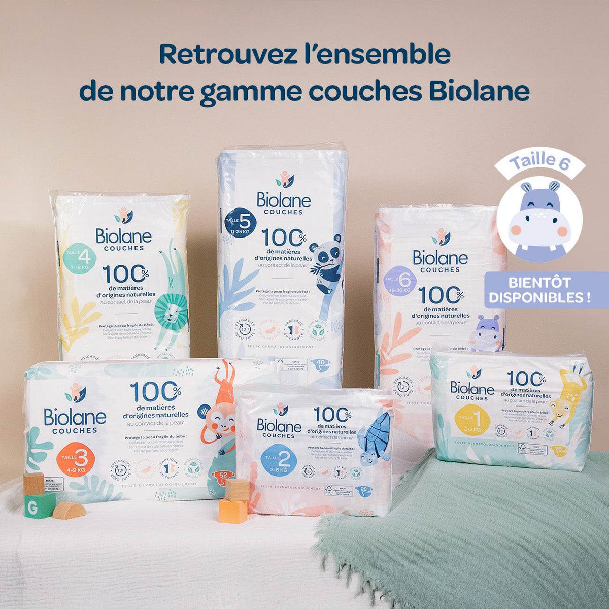 Couches naturelles Biolane, tailles 1 à 6