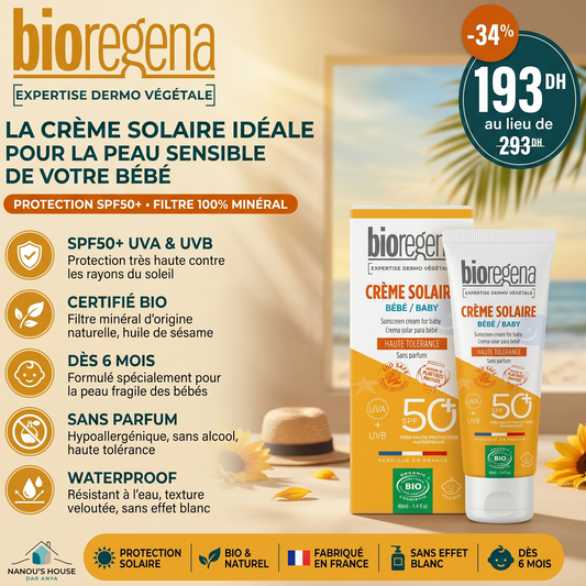 Bioregena Crème Solaire SPF50 Bébé - 40ml - Nanou's house - Bioregena