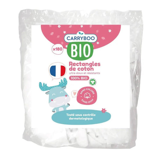 Carryboo Coton Pads Rectangles de Coton BIO - 180 Unités - Nanou's house - Carryboo
