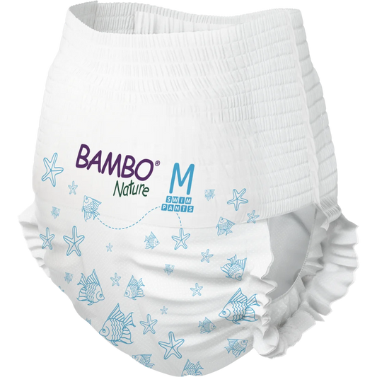 Couches de piscine écologiques Bambo Nature Taille M 12kg+ pour bébé – Paquet de 12 couches de bain