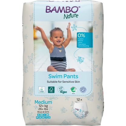 Couches de piscine écologiques Bambo Nature Taille M 12kg+ pour bébé – Paquet de 12 couches de bain