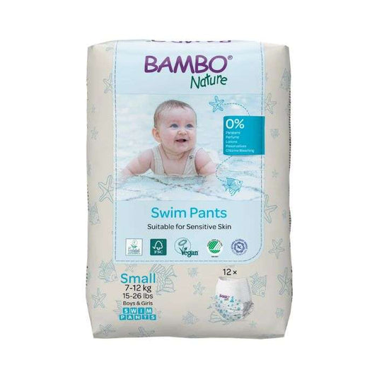 Couches de piscine écologiques Bambo Nature Taille S 7-12kg pour bébé – Paquet de 12 couches de bain
