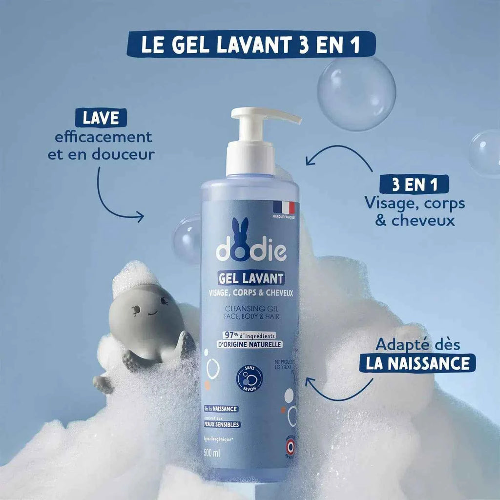 Dodie Gel Lavant 3-en-1 (Visage, Corps & Cheveux) - Flacon Pompe 500ml
