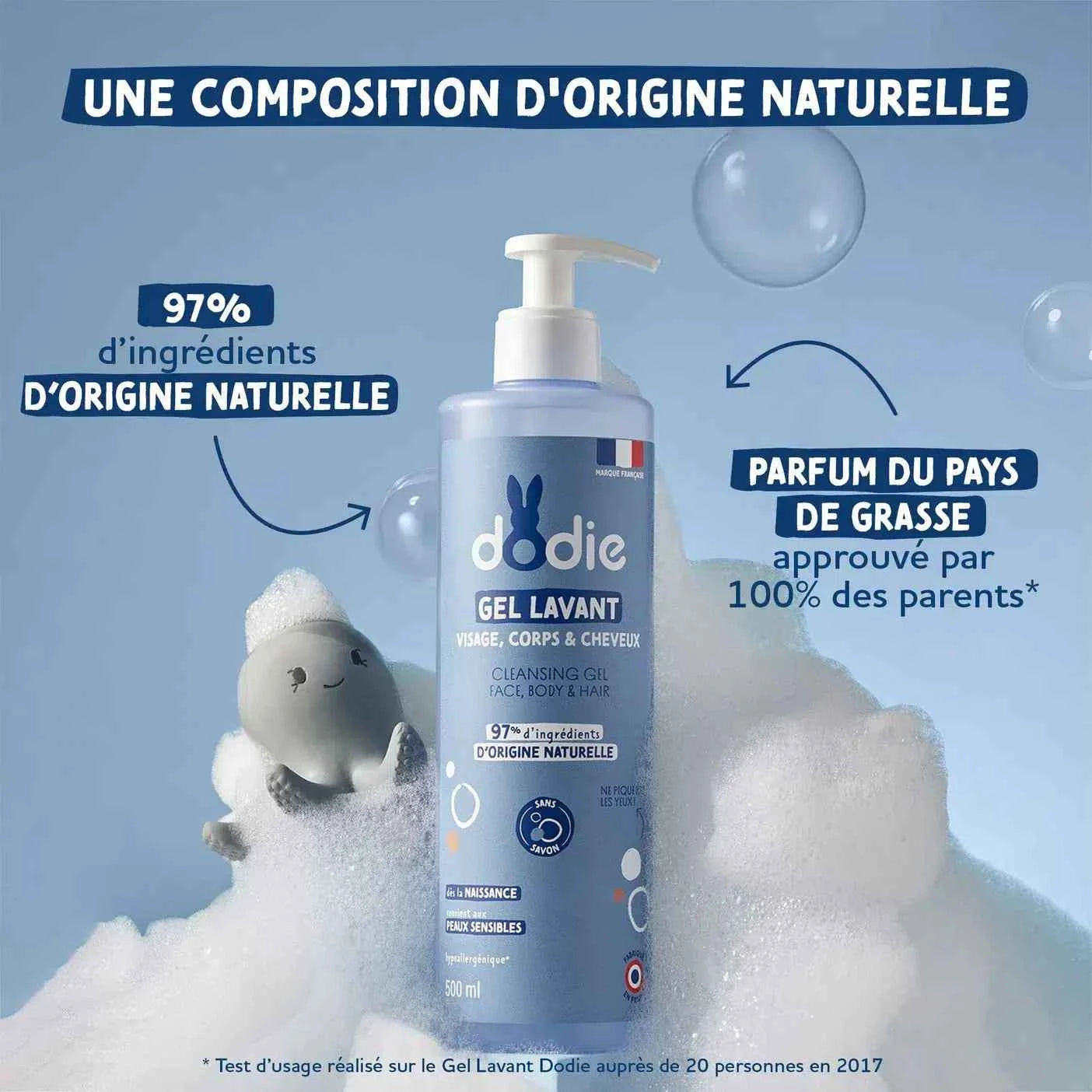 Flacon pompe 500ml Gel lavant 3 en 1 Dodie pour bébé, format pratique naturel - Nanou's House