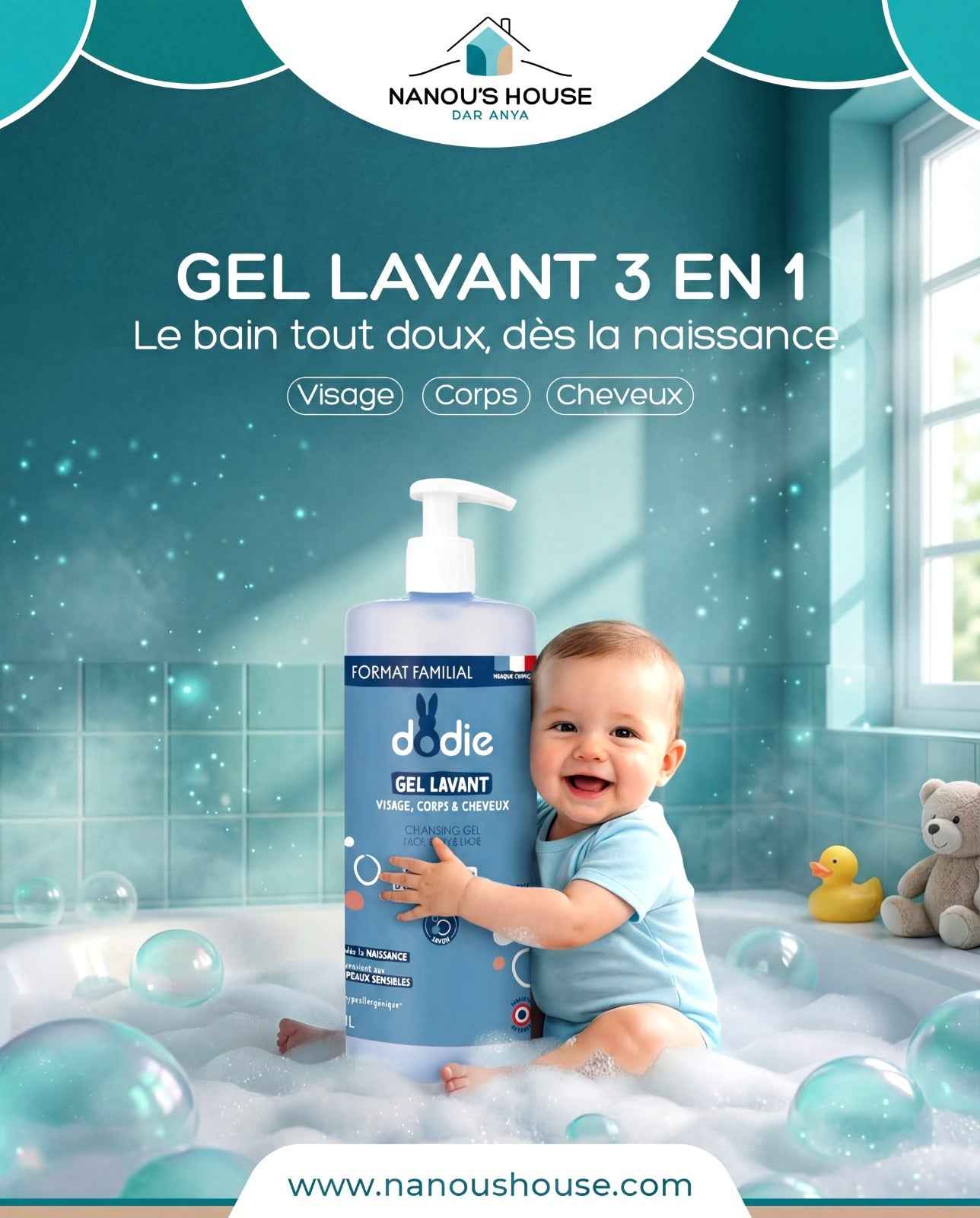Gel lavant 3-en-1 Dodie pour bébé disponible au Maroc chez Nanou's House