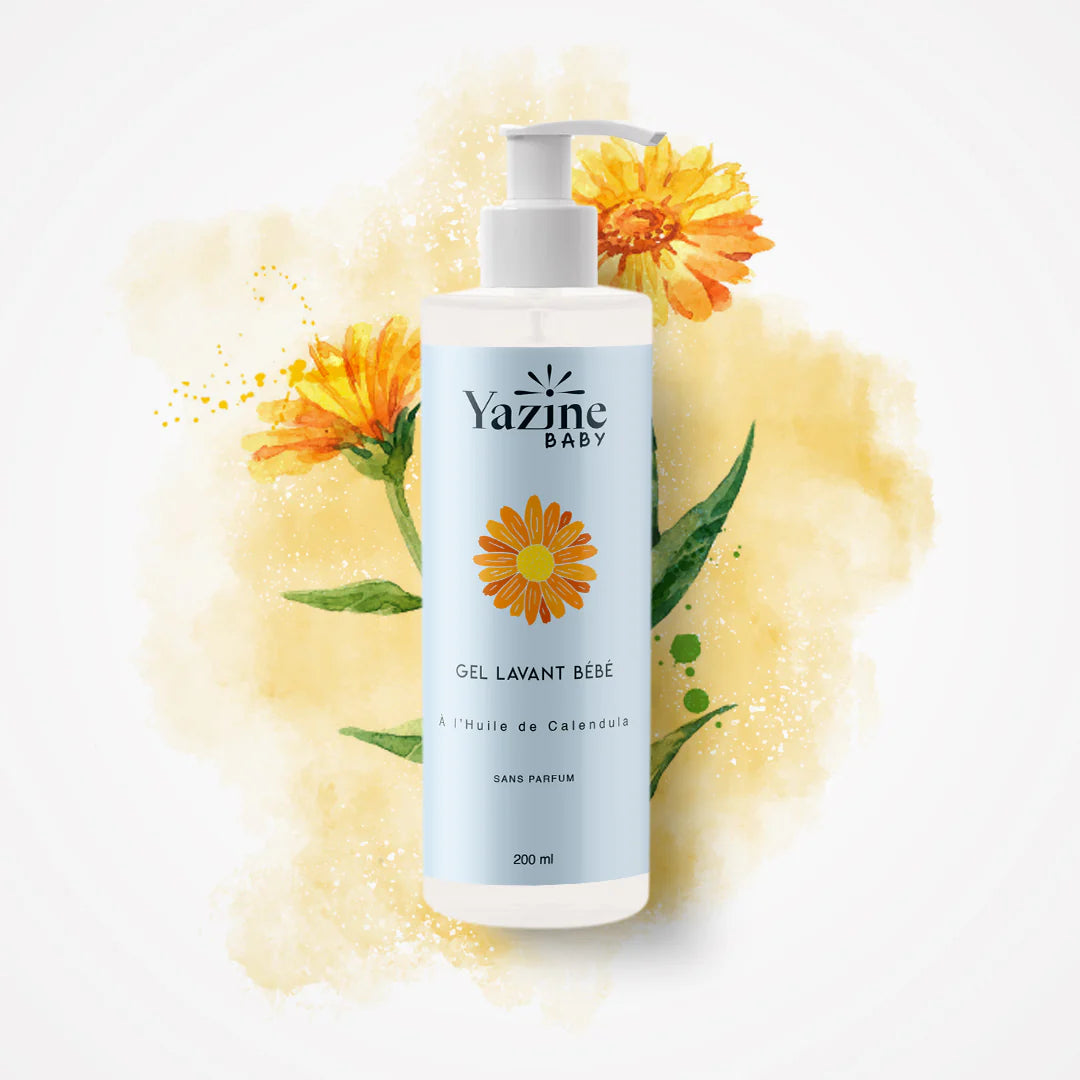 Gel lavant bébé Yazine corps et cheveux à l’huile de calendula – Livraison au Maroc Nanou’s House