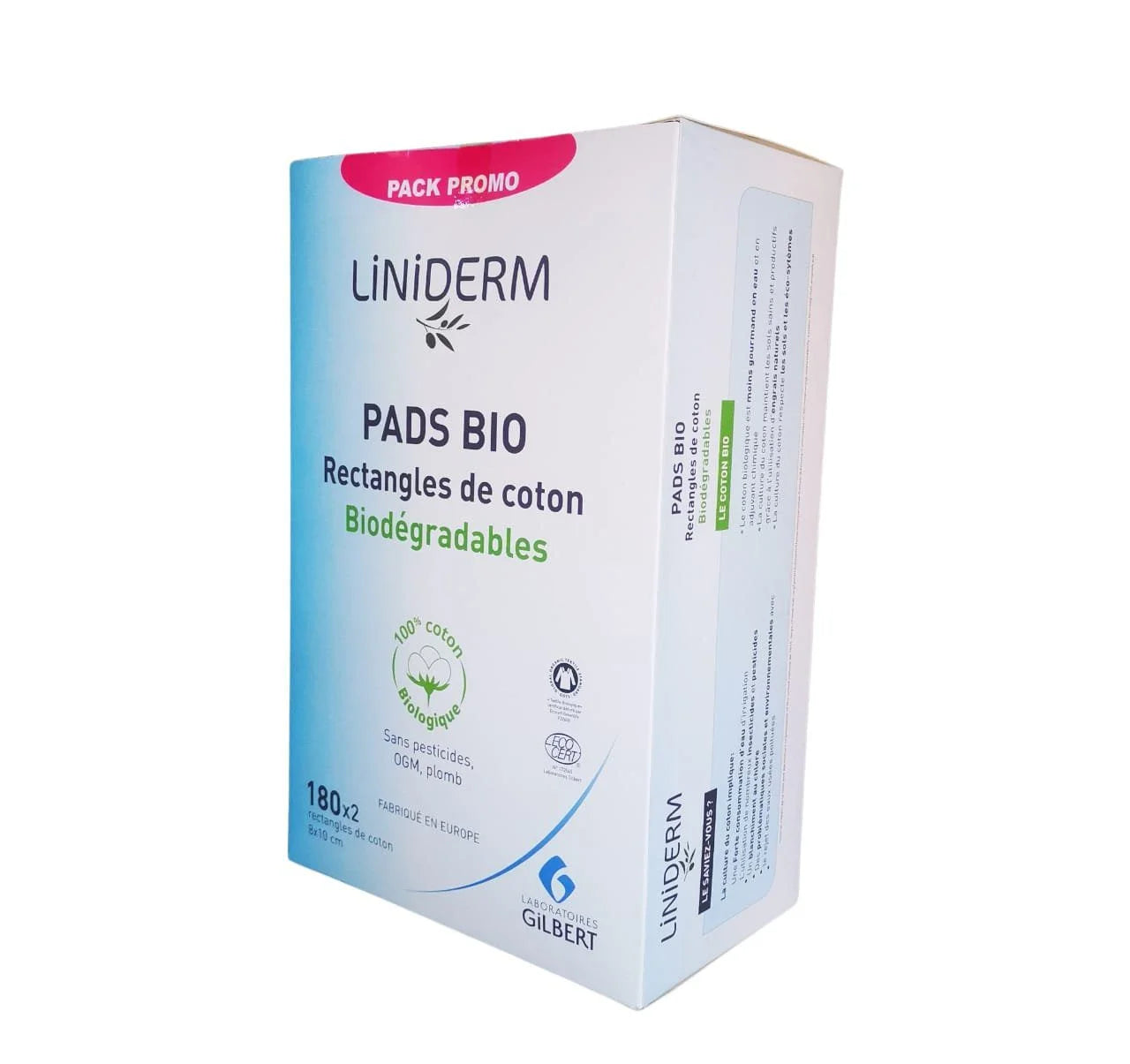 Gilbert Pads Bio – Lot de 2 Sachet de 180 rectangles de coton (pack) - Nanou's house