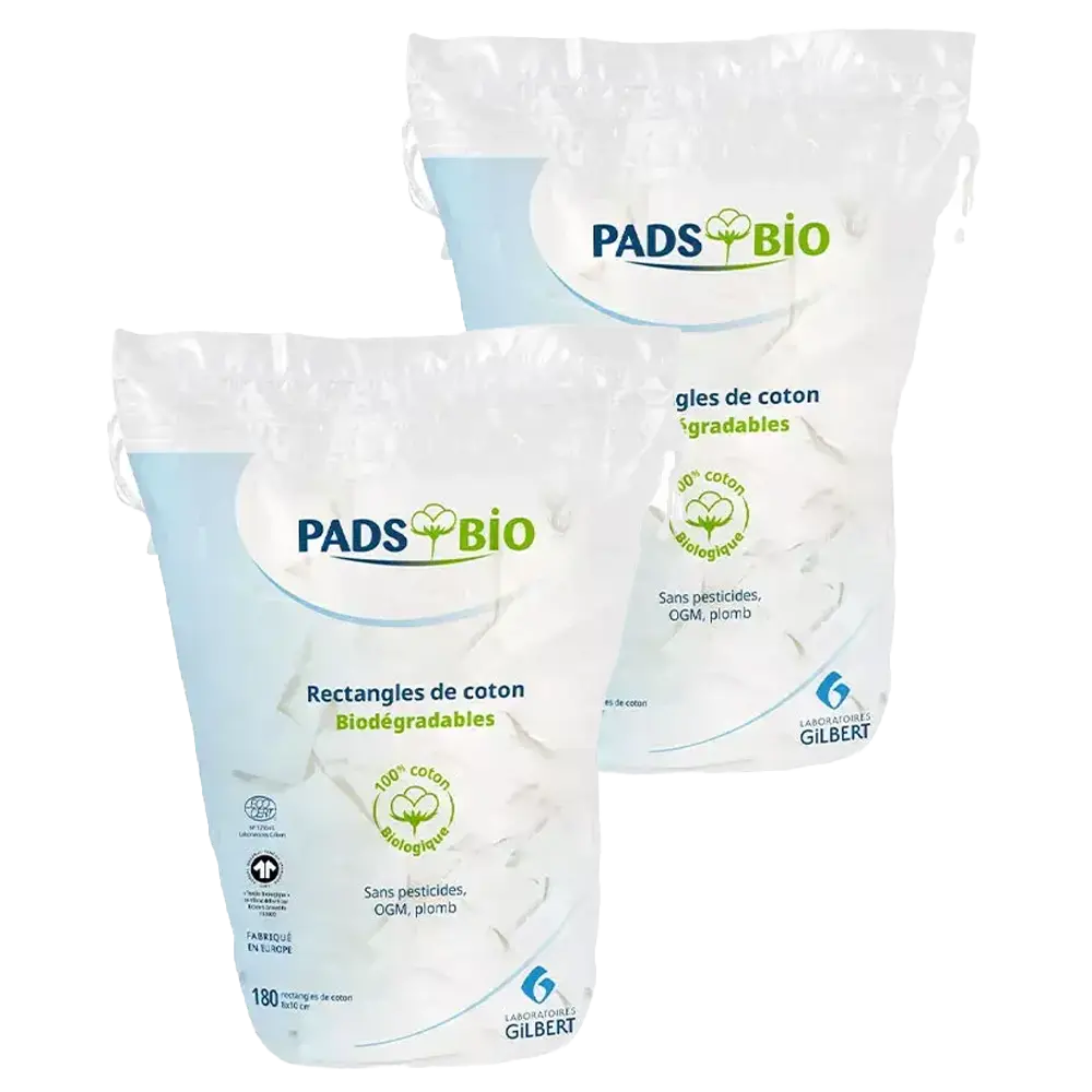 Gilbert Pads Bio – Lot de 2 Sachet de 180 rectangles de coton (pack) - Nanou's house