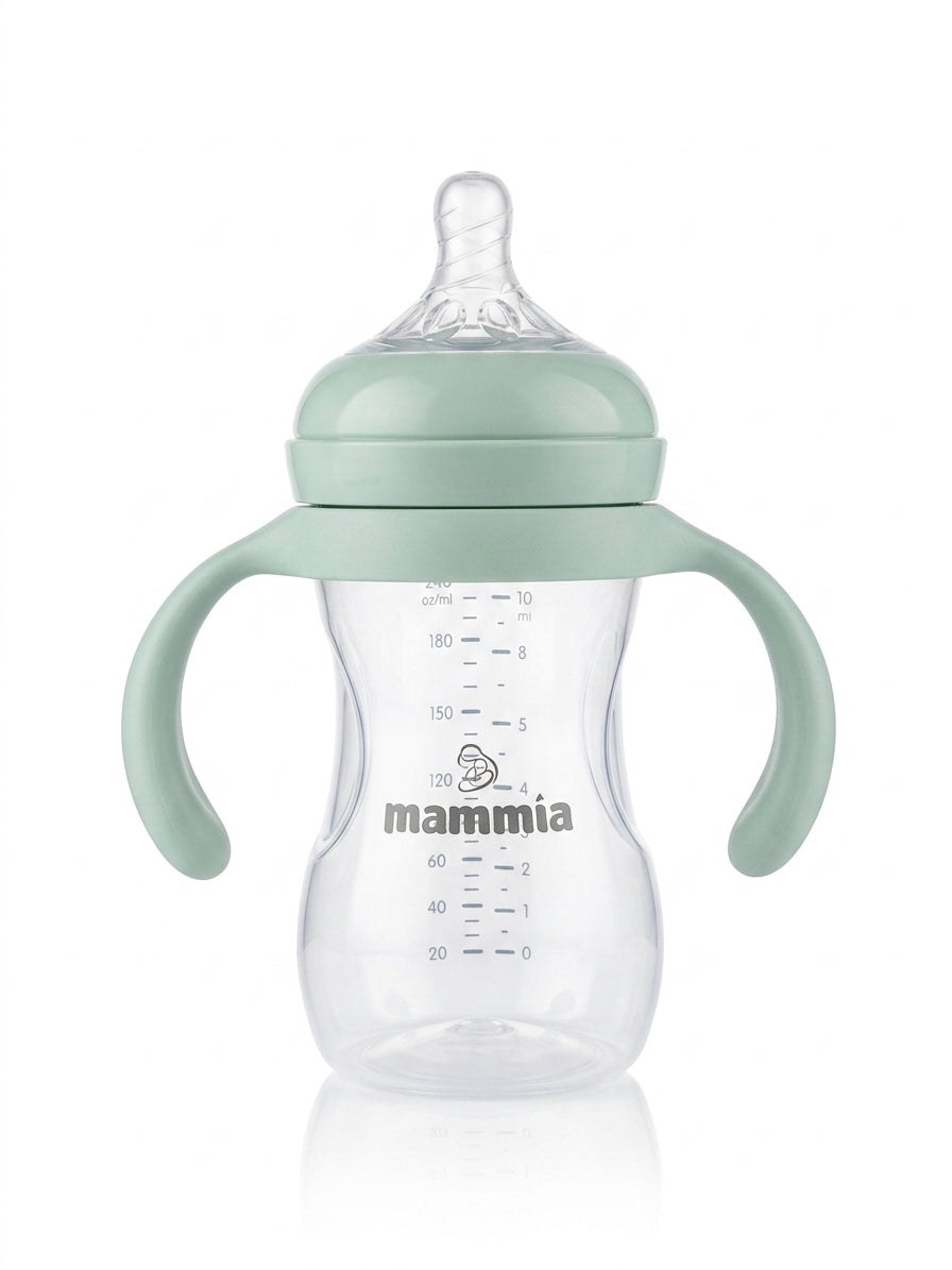 Mammia Biberon Natural Feeling à poignées 240ml vert anti-colique dès 3 mois