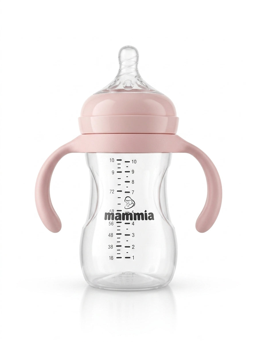 Mammia Biberon Natural Feeling à poignées 240ml rose anti-colique dès 3 mois
