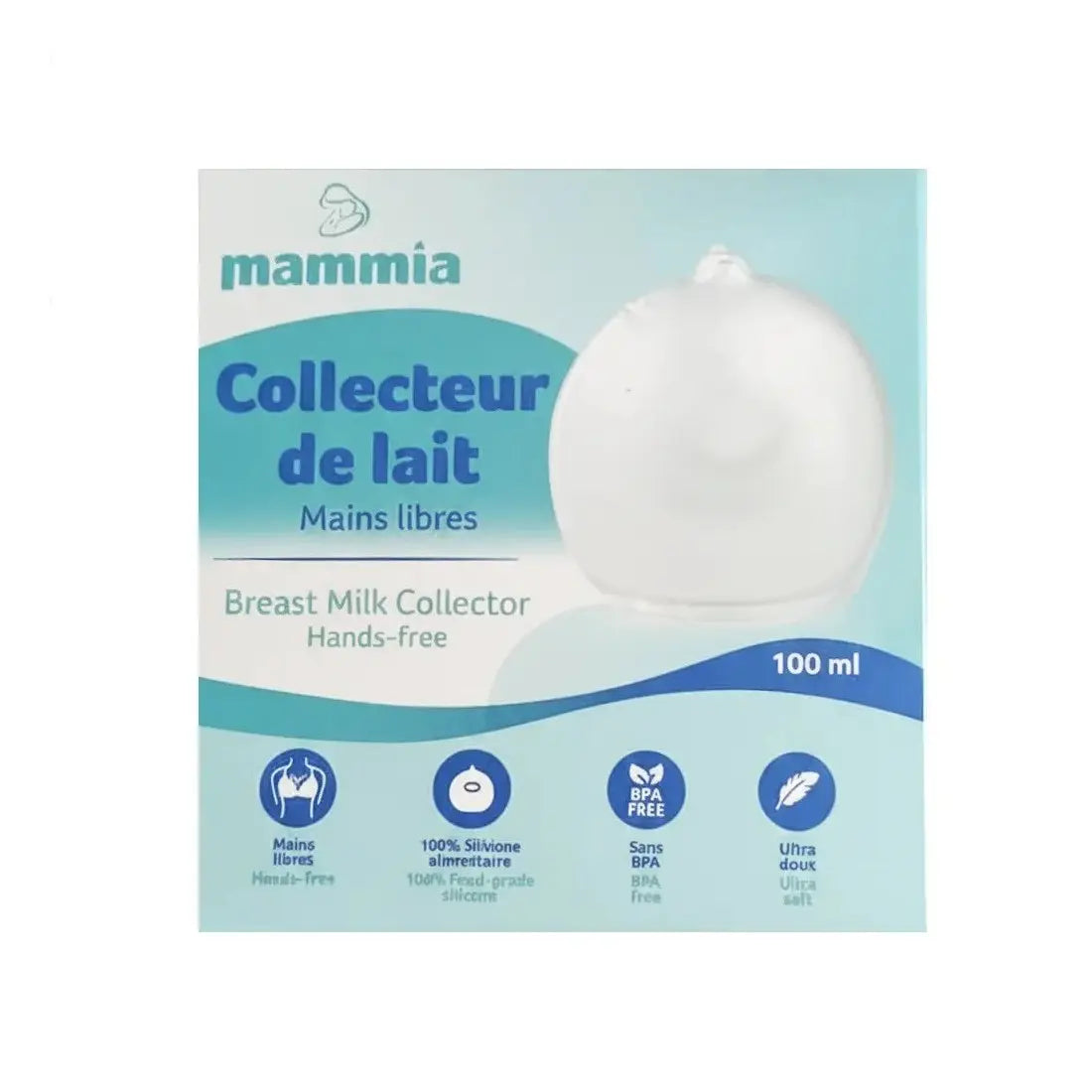 Mammia Collecteur de Lait Mains Libres 100ml en silicone souple recueil-lait allaitement sans BPA