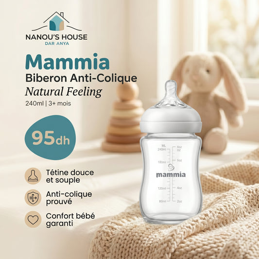 Mammia Biberon Natural Feeling Anti-Colique 240ml pour bébé dès 3 mois tétine silicone
