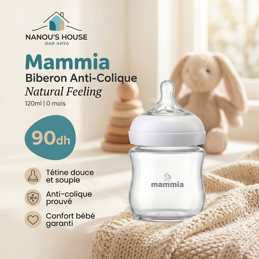 Mammia Biberon Natural Feeling Anti-Colique 120ml pour nouveau-né dès 0 mois tétine silicone