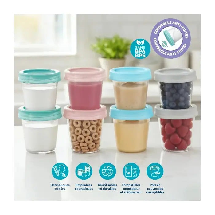 Mammia Pots de Conservation 180ml - vue du pack complet avec couvercles
