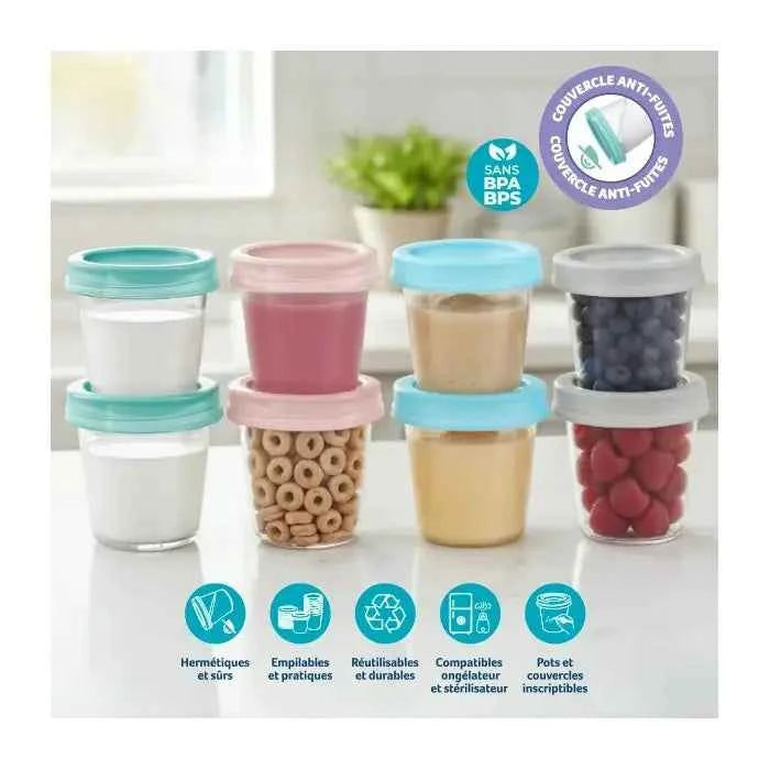 Mammia Pack de 8 Pots de Conservation 180ml – Lait Maternel & Repas Bébé