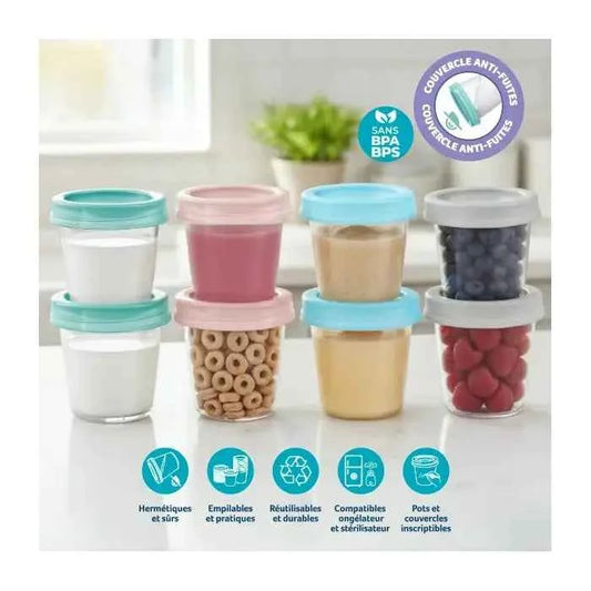 Mammia Pack de 8 Pots de Conservation 180ml – Lait Maternel & Repas Bébé